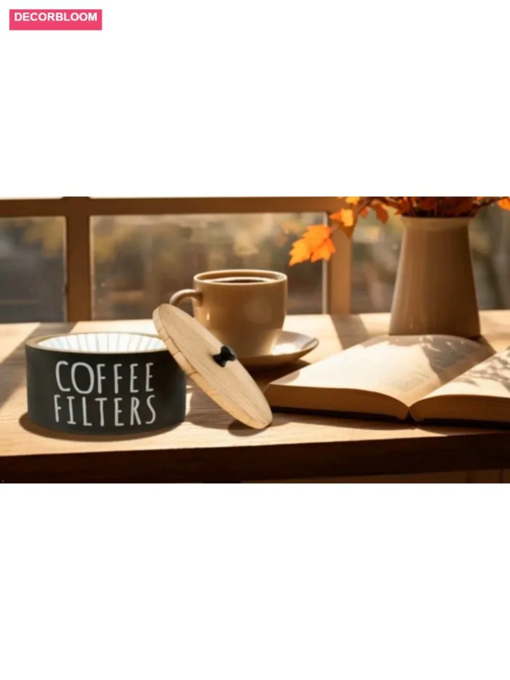 Wooden Coffee Filter Holder Storage with Bamboo Lid Rustic Organizer